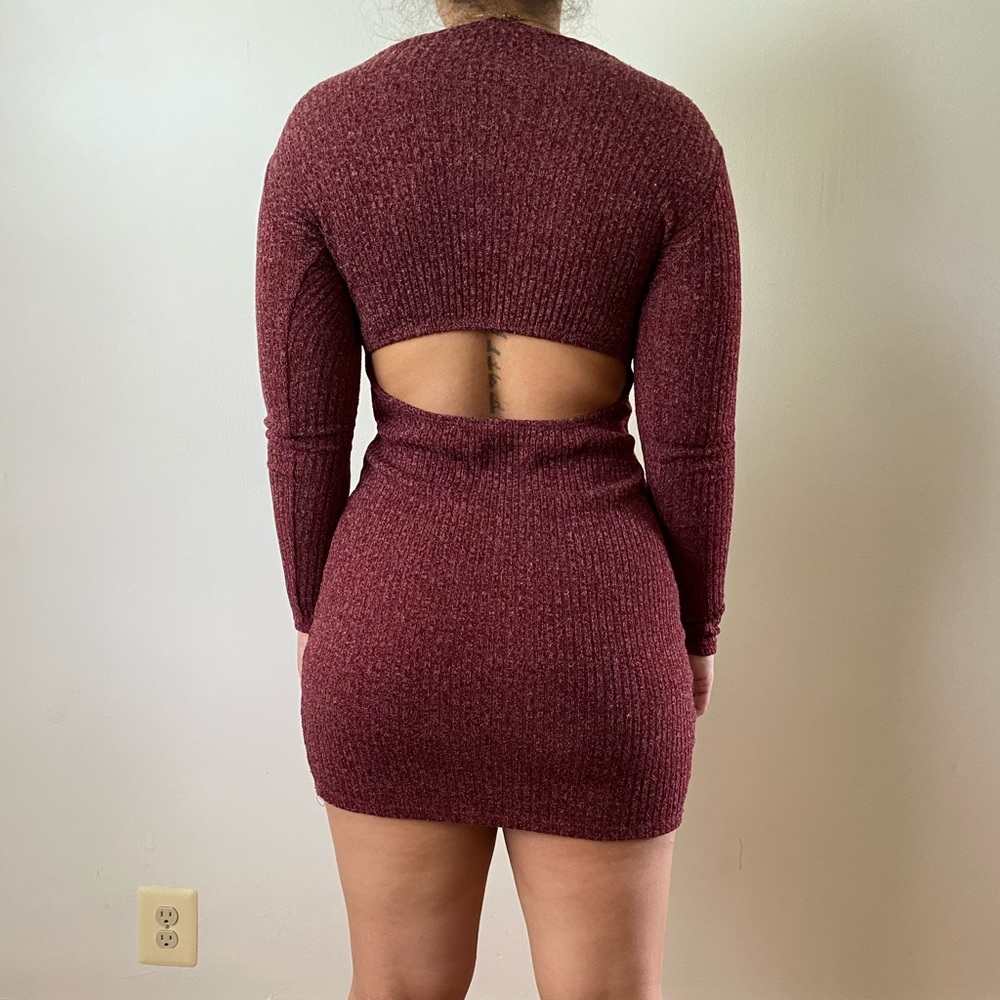 Burgundy mini cut out back dress
